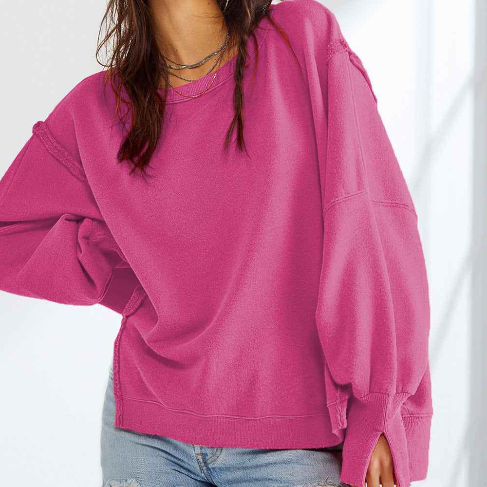 Yuvarlak Yaka Bol Kesim Yıpranmış Sweatshirt