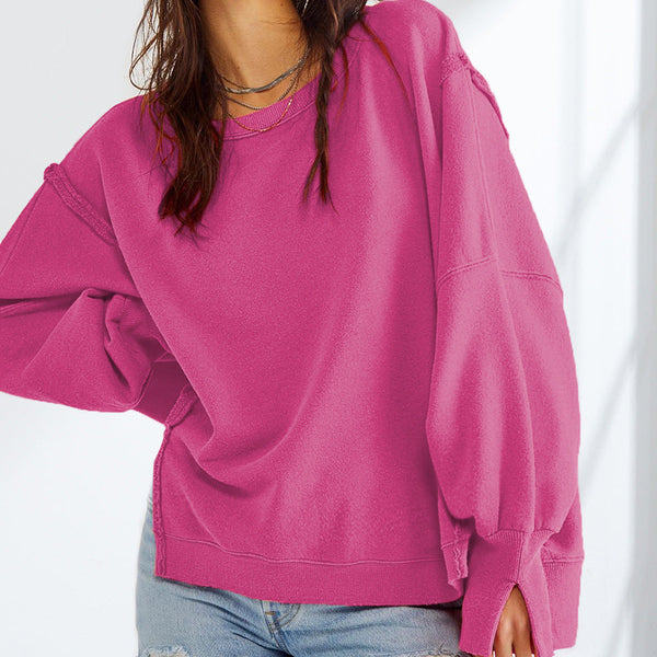 Yuvarlak Yaka Bol Kesim Yıpranmış Sweatshirt