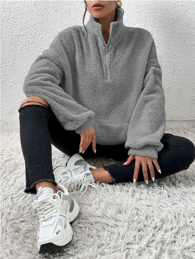 Yüksek Yaka Yumuşak Polar Sweatshirt