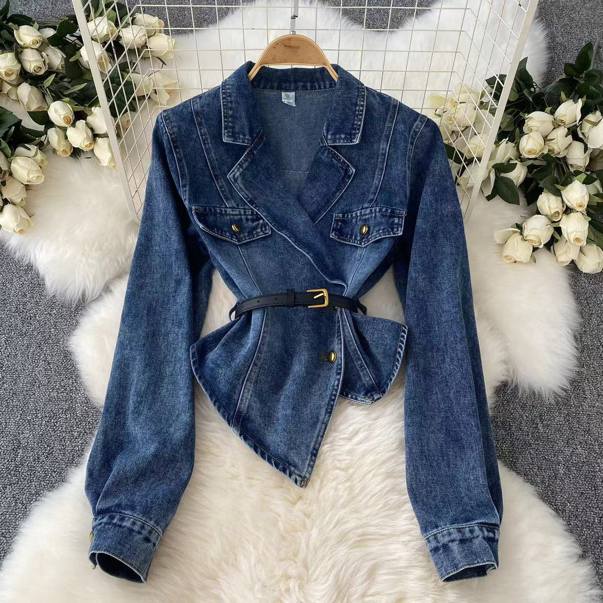 Düzensiz Tasarım Asimetrik Denim Gömlek