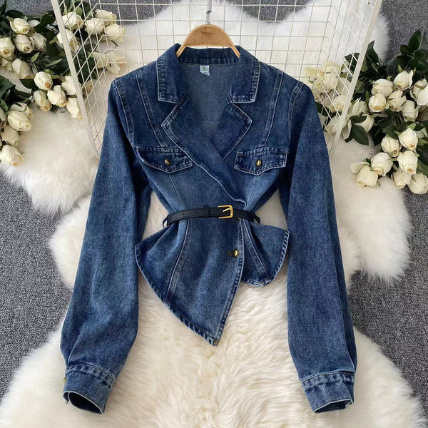Düzensiz Tasarım Asimetrik Denim Gömlek