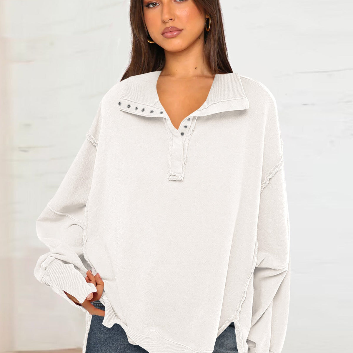 Oversize Yaka Kesik Sweatshirt