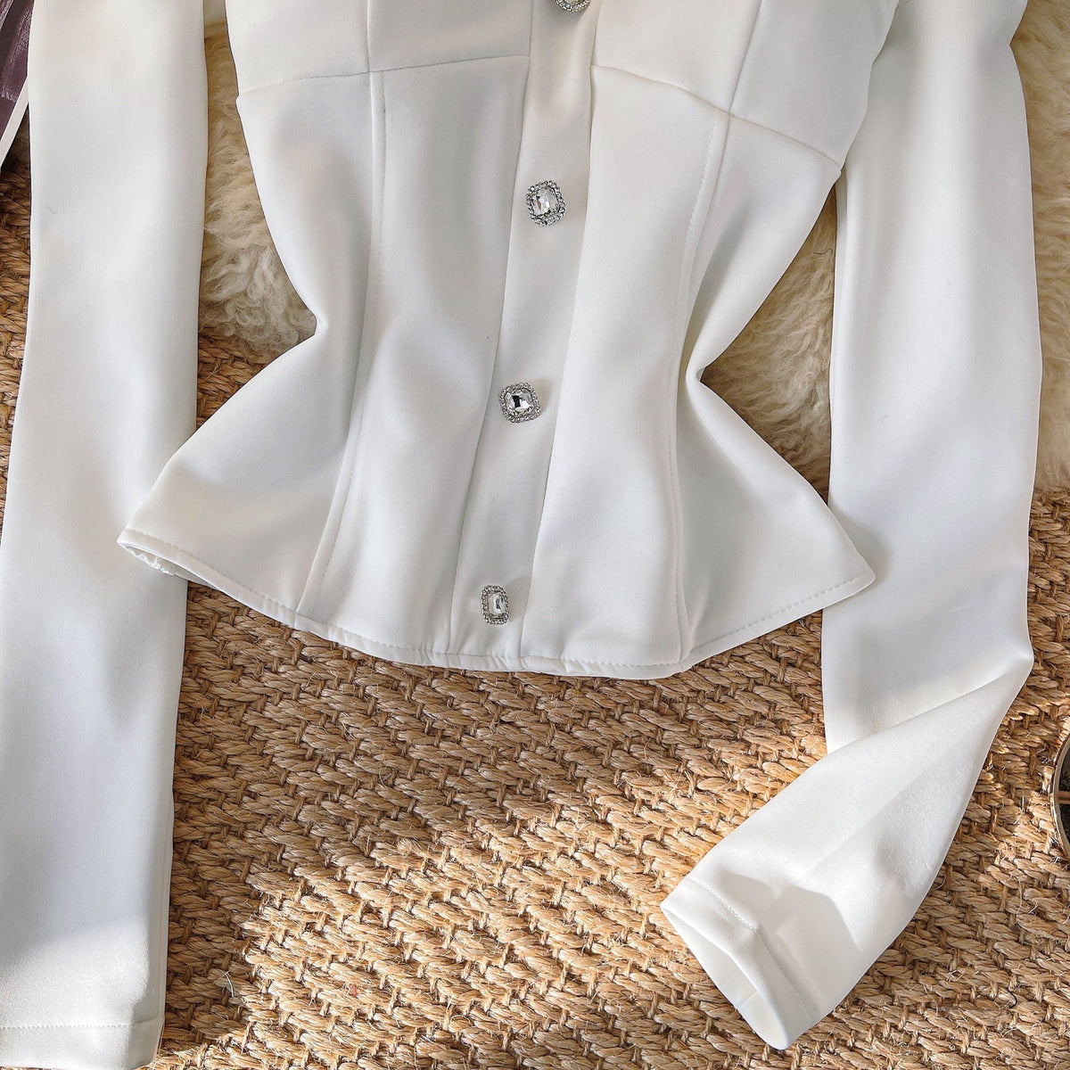Niş Off-shoulder Rhinestone Düğmeli Üst