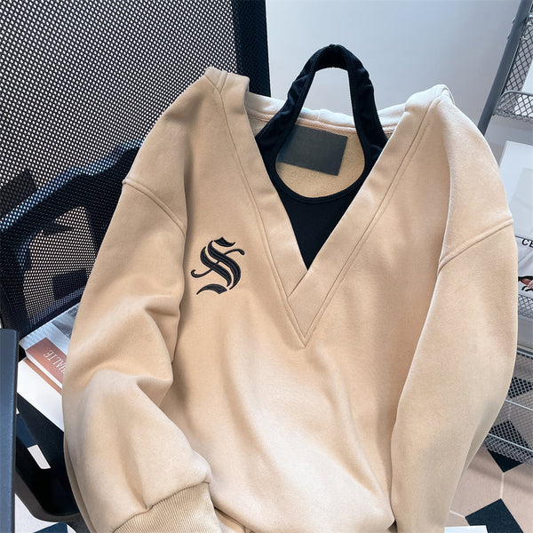 Şık V-yaka Halter Kapüşonlu Sweatshirt