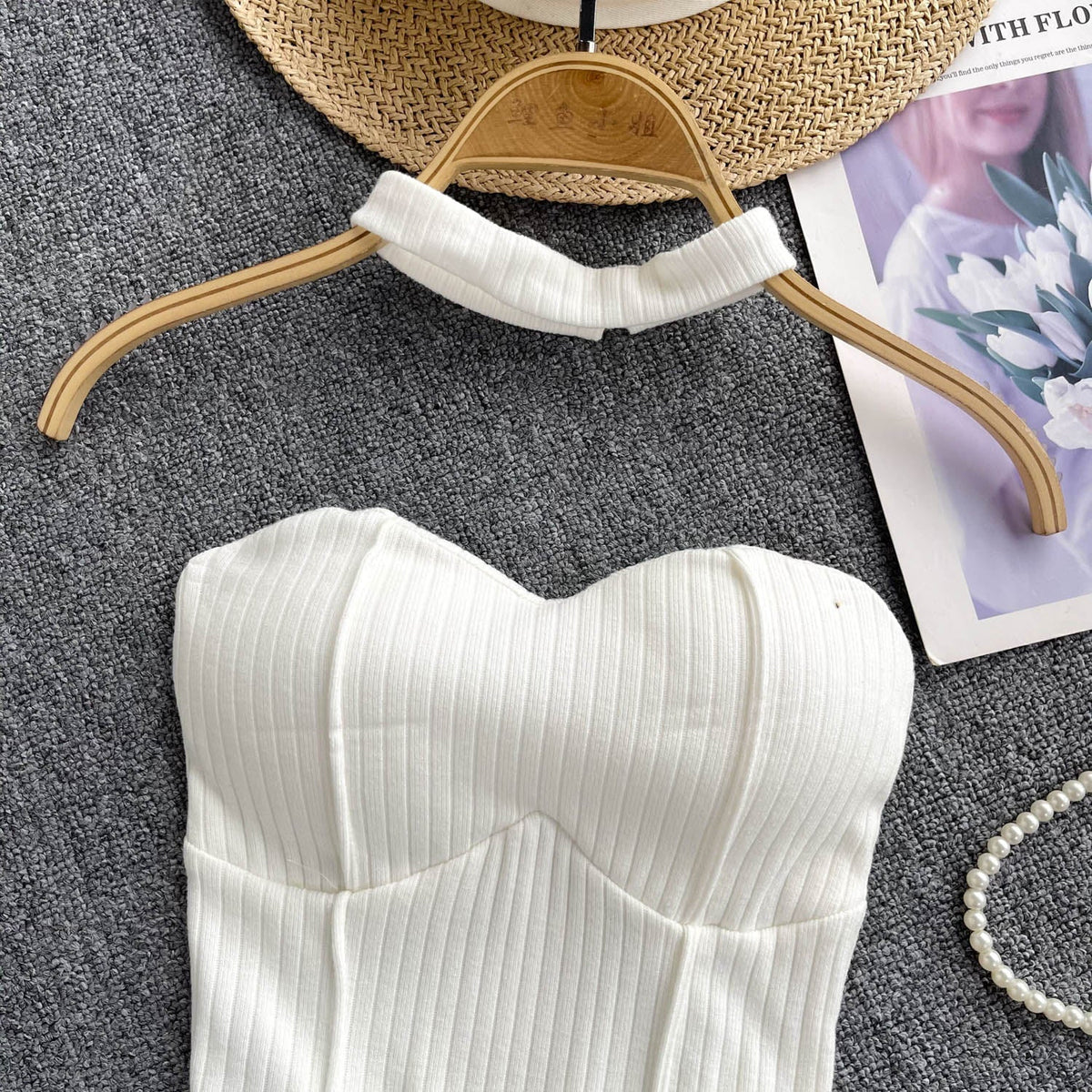 Choker ile Yastıklı Çizgili Örgü Üst