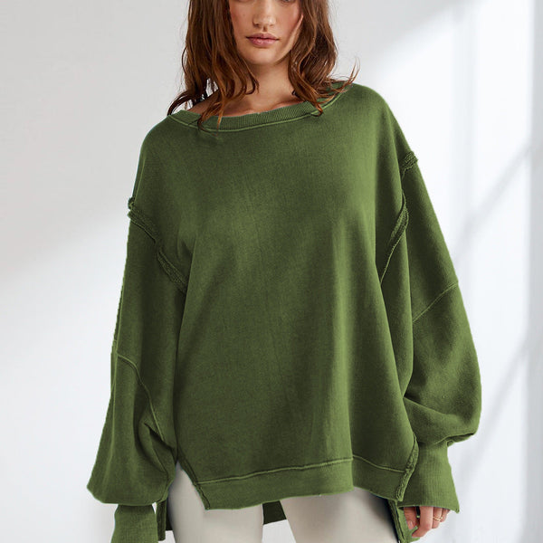 Yuvarlak Yaka Bol Kesim Yıpranmış Sweatshirt