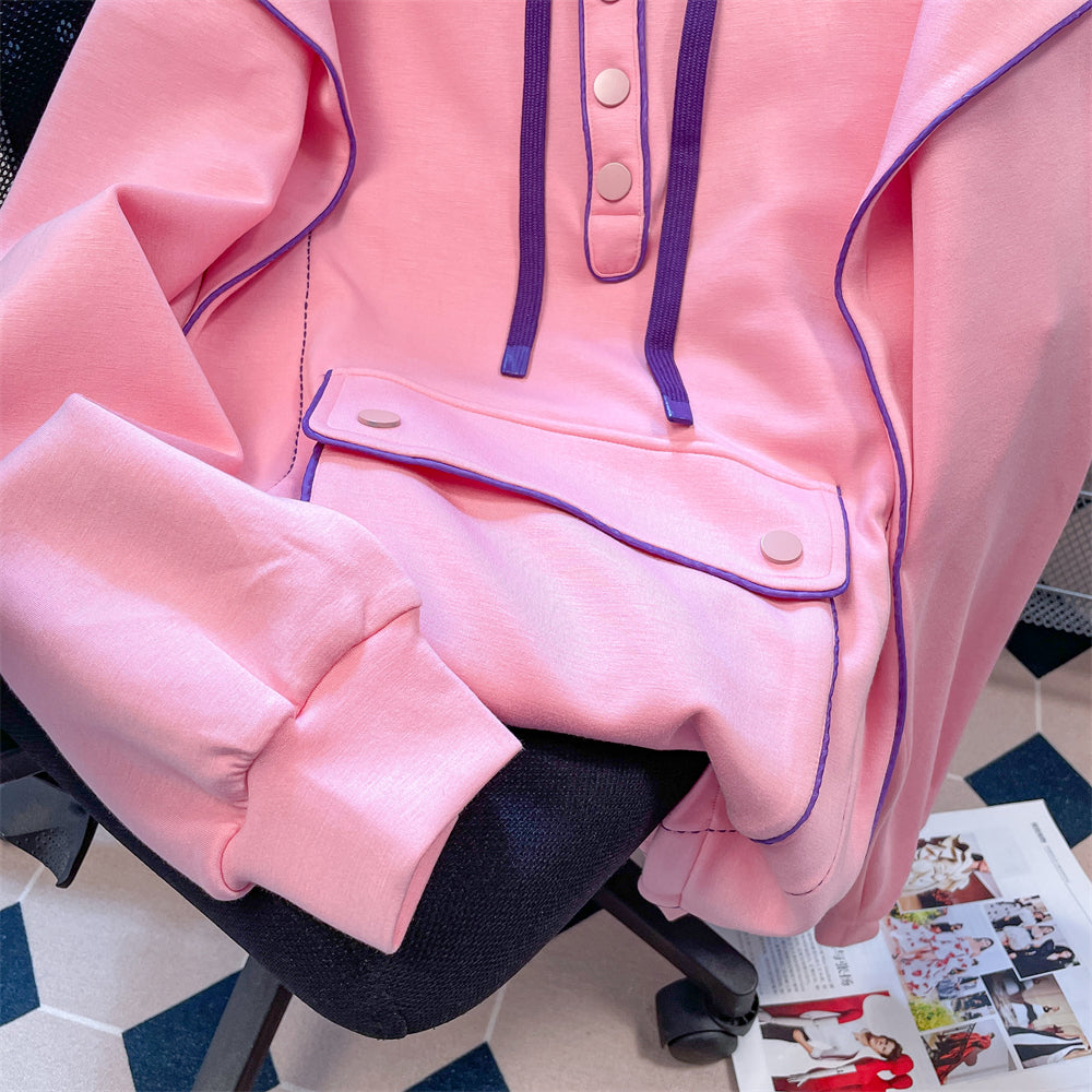 Niş Renk Bloklu Pembe Sweatshirt
