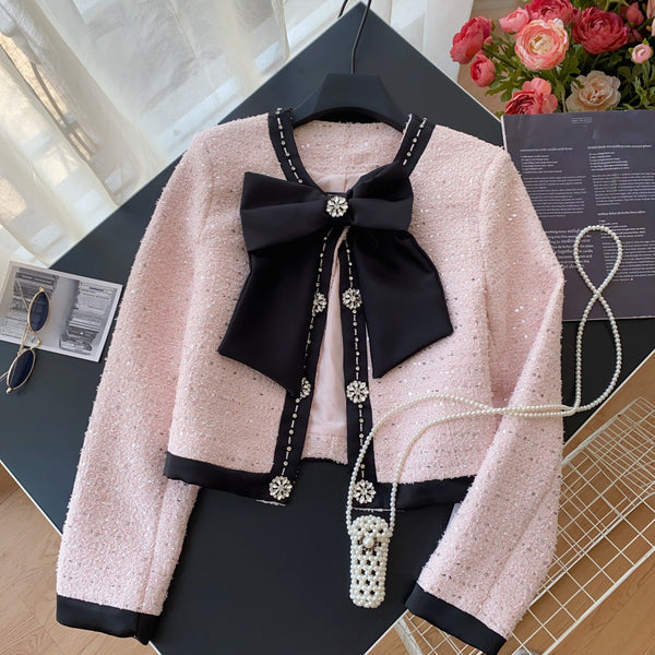 Yüksek Kalite Sıralı Fiyonklu Tweed Üst