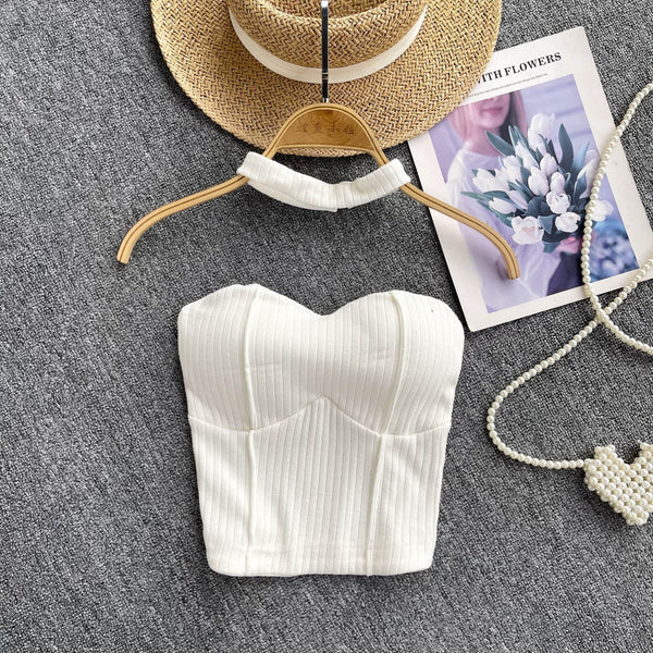 Choker ile Yastıklı Çizgili Örgü Üst