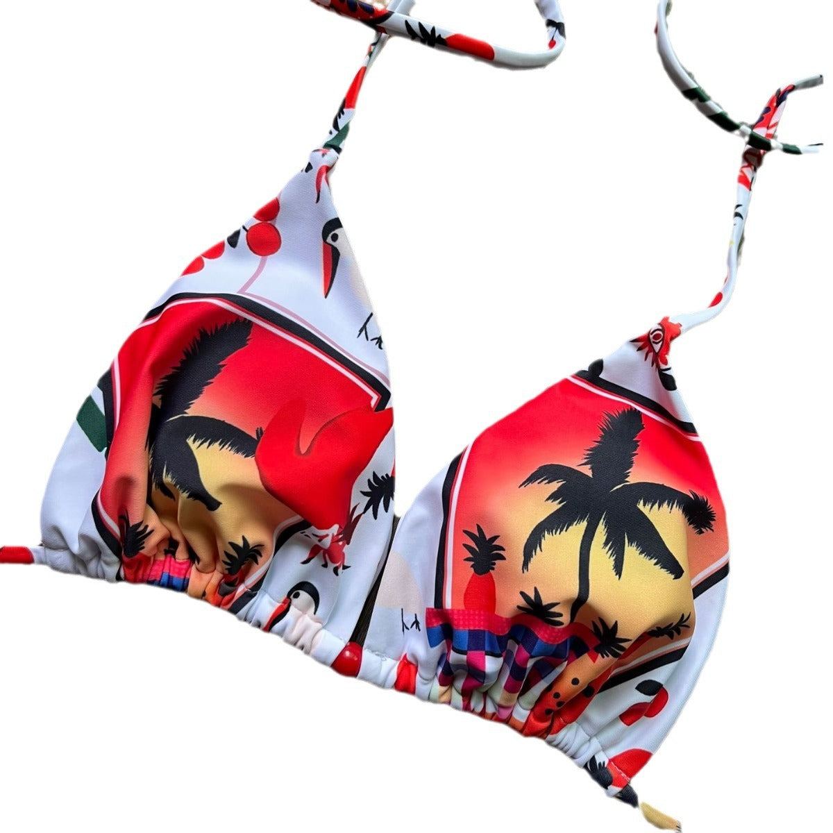 Baskılı Üçgen Bağlama İpli Üç Noktalı Bikini