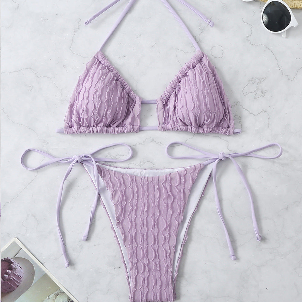 Düz Renk Kabartmalı Bikini Mayo
