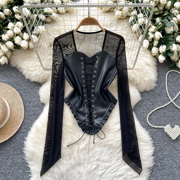 Düz Bağcıklı PU Ağı Mesh Patchwork Üst