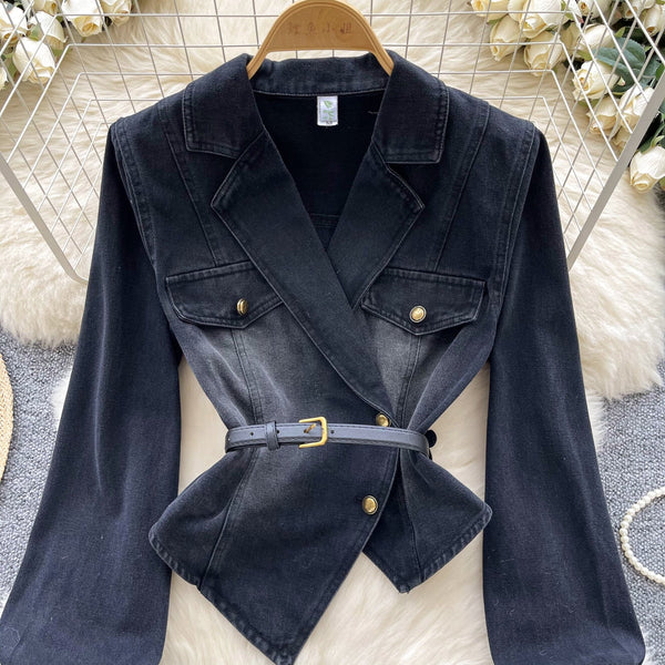 Düzensiz Tasarım Asimetrik Denim Gömlek