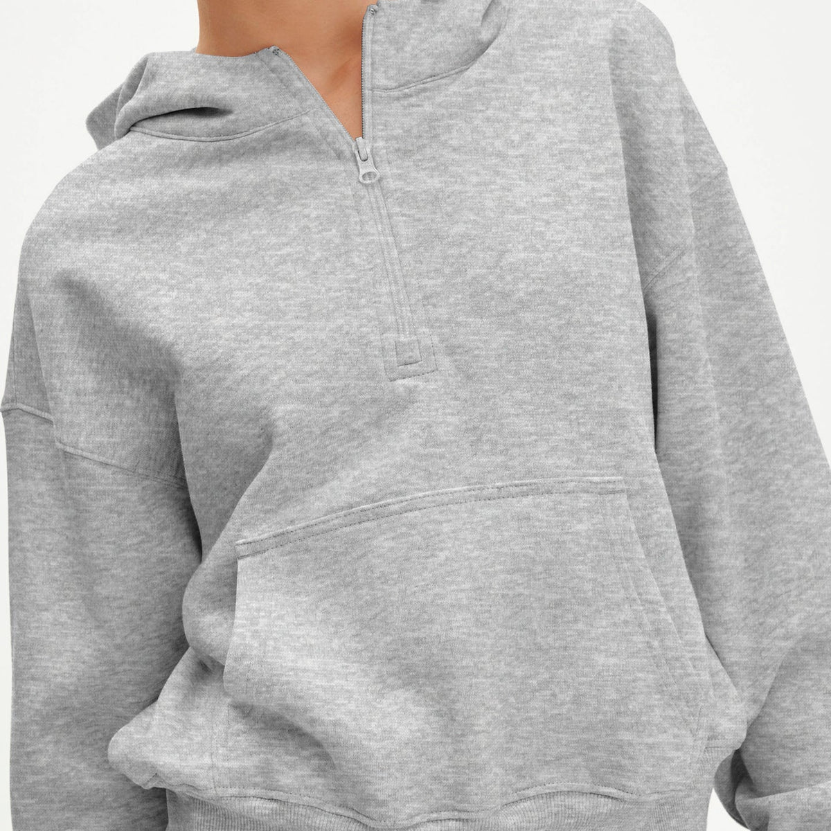 Moda Yarım Fermuarlı Kapüşonlu Sweatshirt