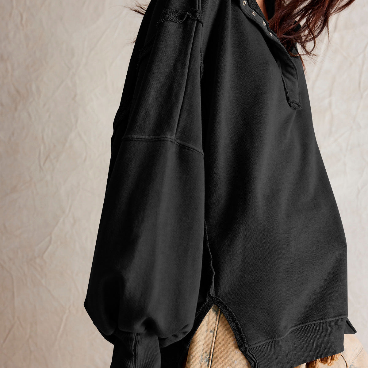 Oversize Yaka Kesik Sweatshirt