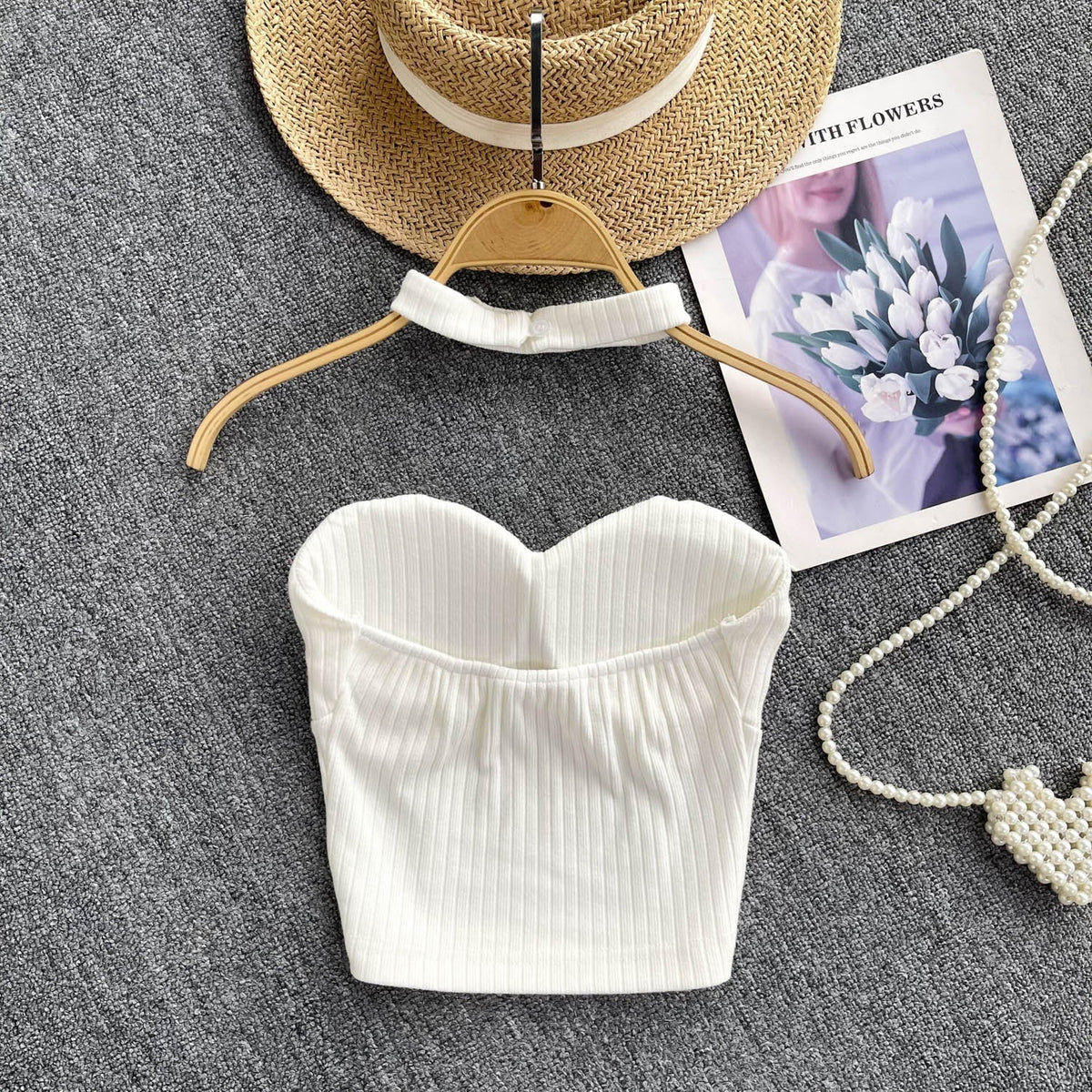 Choker ile Yastıklı Çizgili Örgü Üst