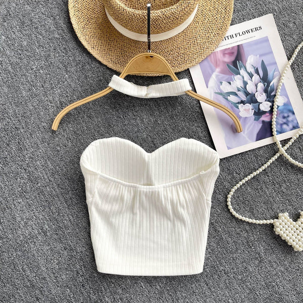 Choker ile Yastıklı Çizgili Örgü Üst
