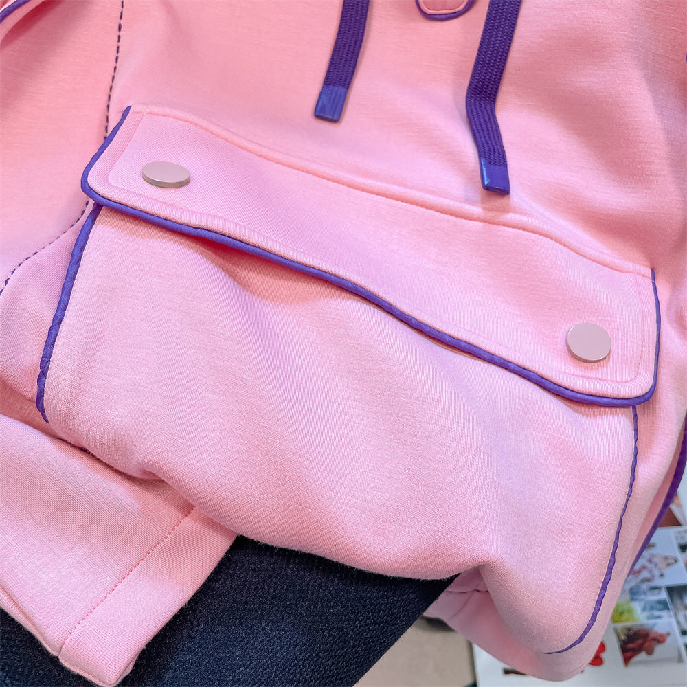 Niş Renk Bloklu Pembe Sweatshirt