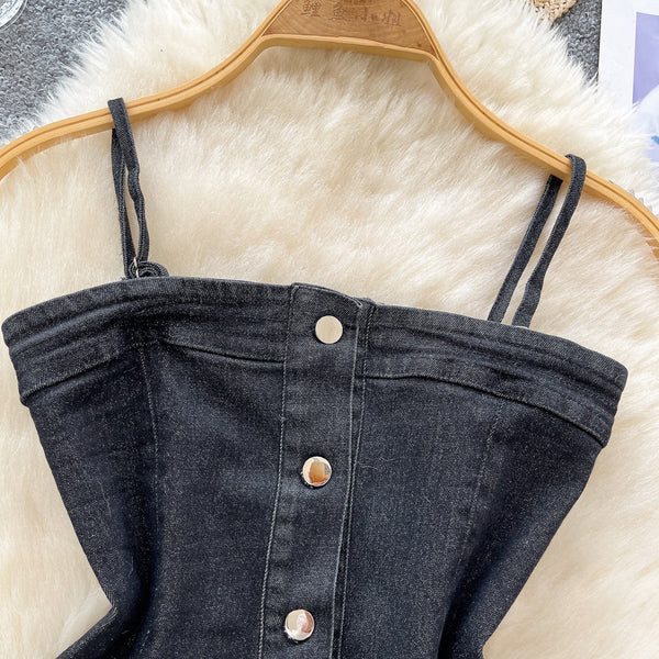 Kore Tarzı Niş Denim Askılı Tişört