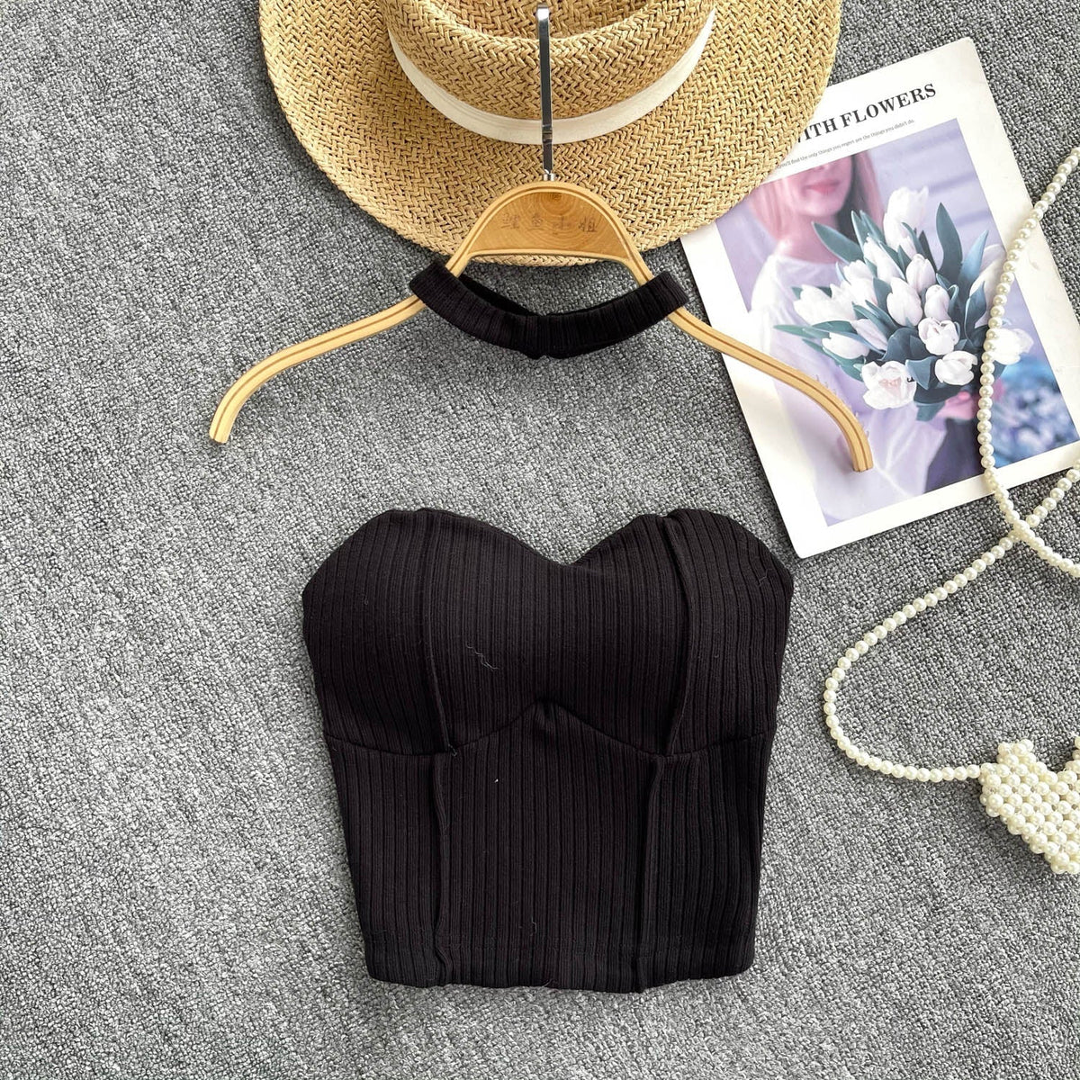 Choker ile Yastıklı Çizgili Örgü Üst