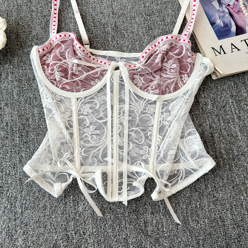 Beyaz Dantel Patchwork Balık Kemiği Atlet