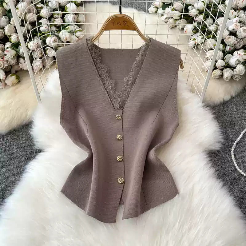 Dantel Patchwork Bel İncelten Yelek