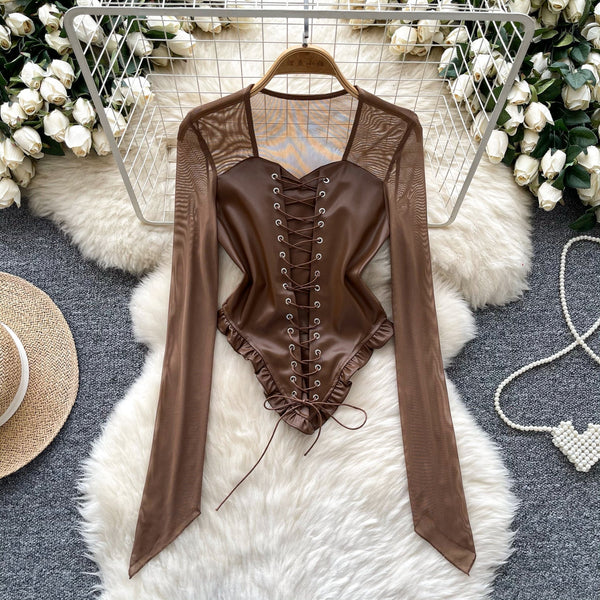 Düz Bağcıklı PU Ağı Mesh Patchwork Üst