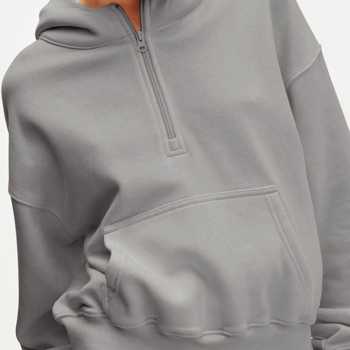 Moda Yarım Fermuarlı Kapüşonlu Sweatshirt