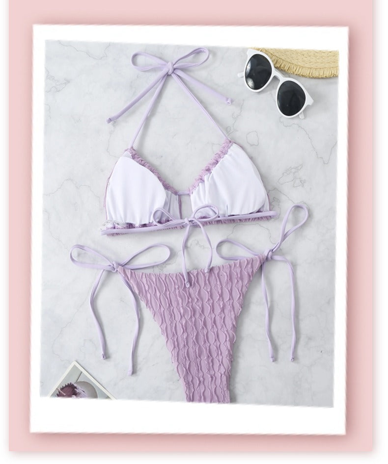 Düz Renk Kabartmalı Bikini Mayo