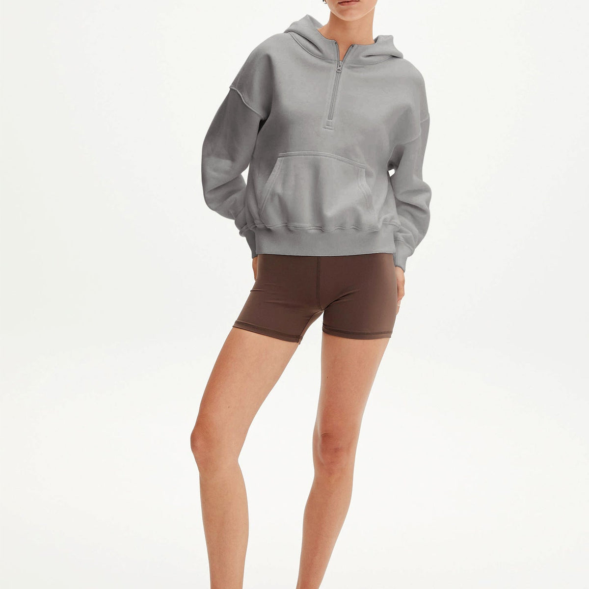 Moda Yarım Fermuarlı Kapüşonlu Sweatshirt