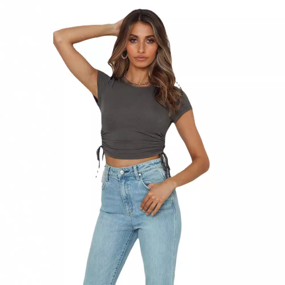 Midriff Açık Çizgili Kısa Üst