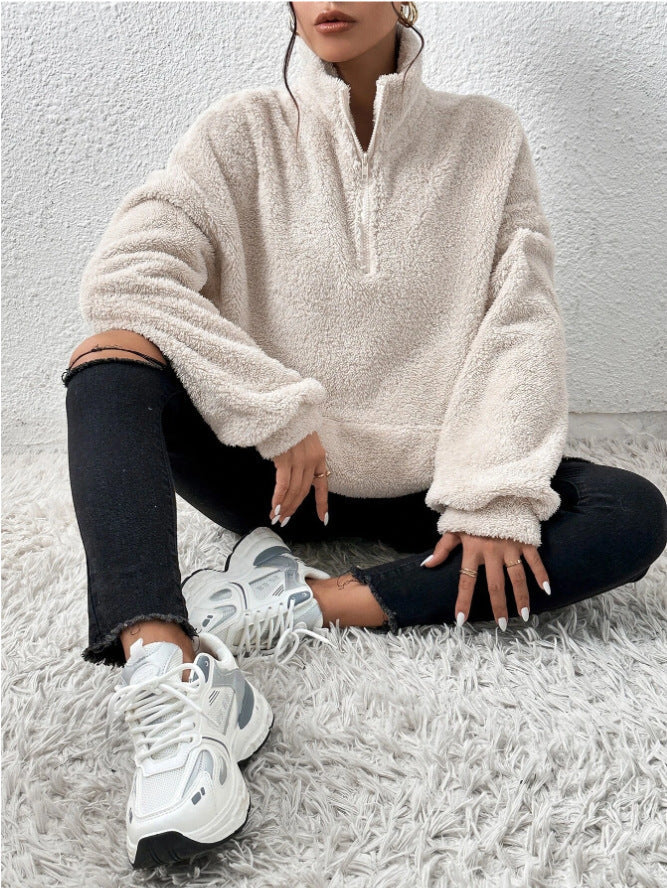 Yüksek Yaka Yumuşak Polar Sweatshirt