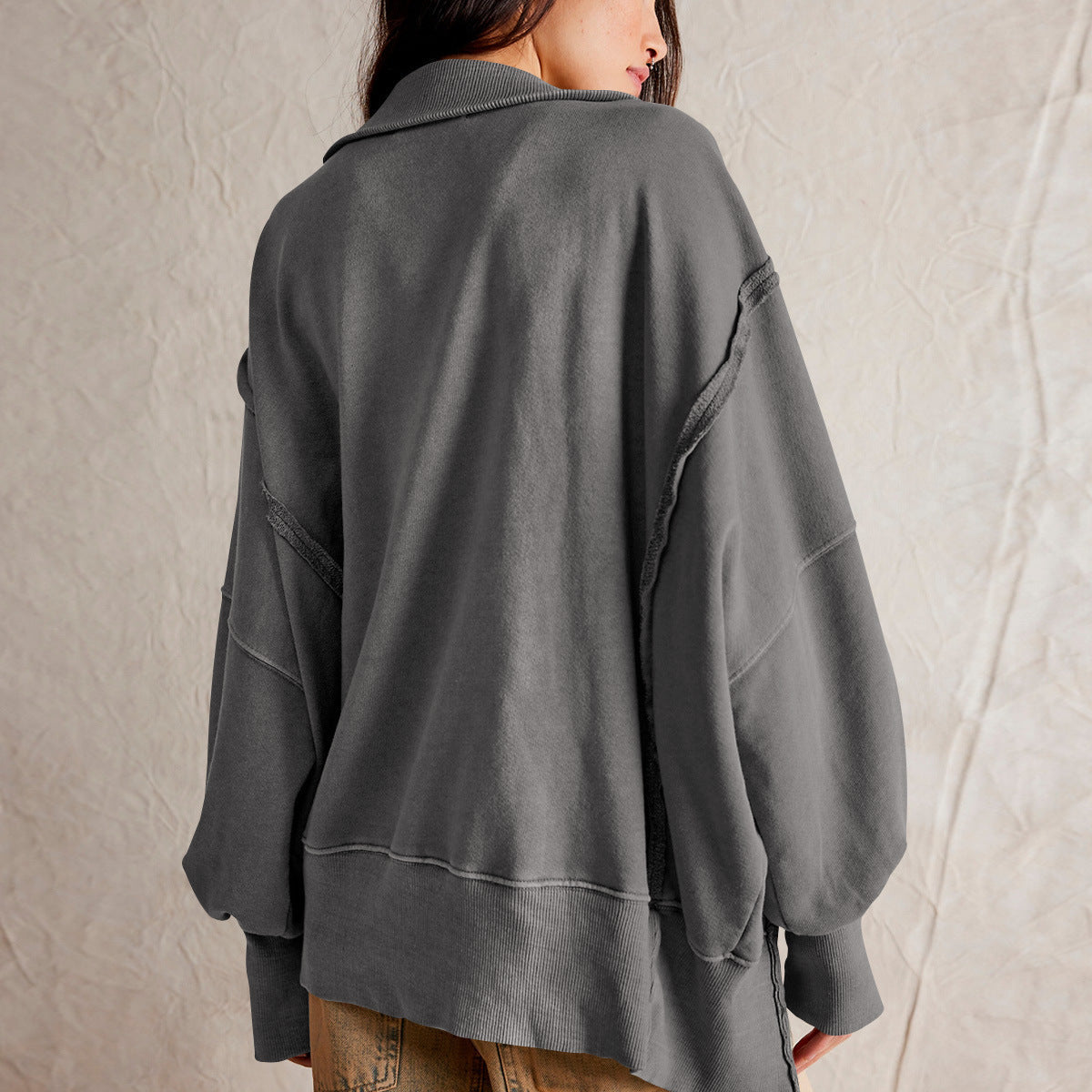 Oversize Yaka Kesik Sweatshirt