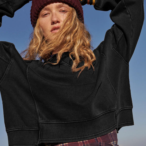Bol Kesim Yuvarlak Yaka Patchwork Sweatshirt