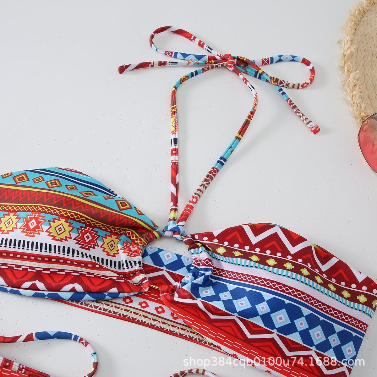 Baskılı Antik Stil Askılı Asılı Boyun Bikini