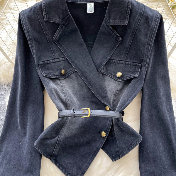 Düzensiz Tasarım Asimetrik Denim Gömlek