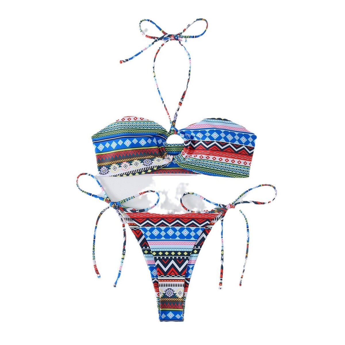 Baskılı Antik Stil Askılı Asılı Boyun Bikini