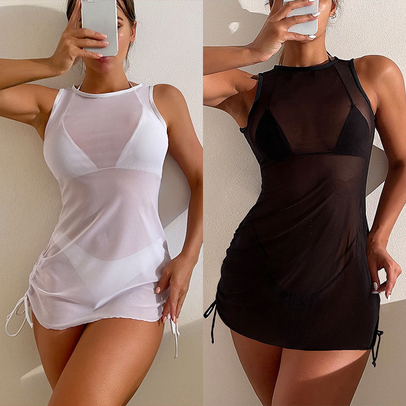 Ağ Sarma Elbise Plaj Kıyafeti Mayo Bikini