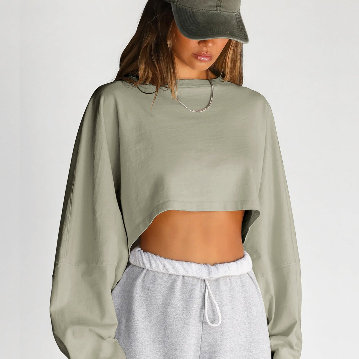 Karın Açık Oversize Örgü Sweatshirt