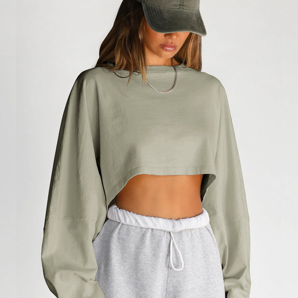Karın Açık Oversize Örgü Sweatshirt