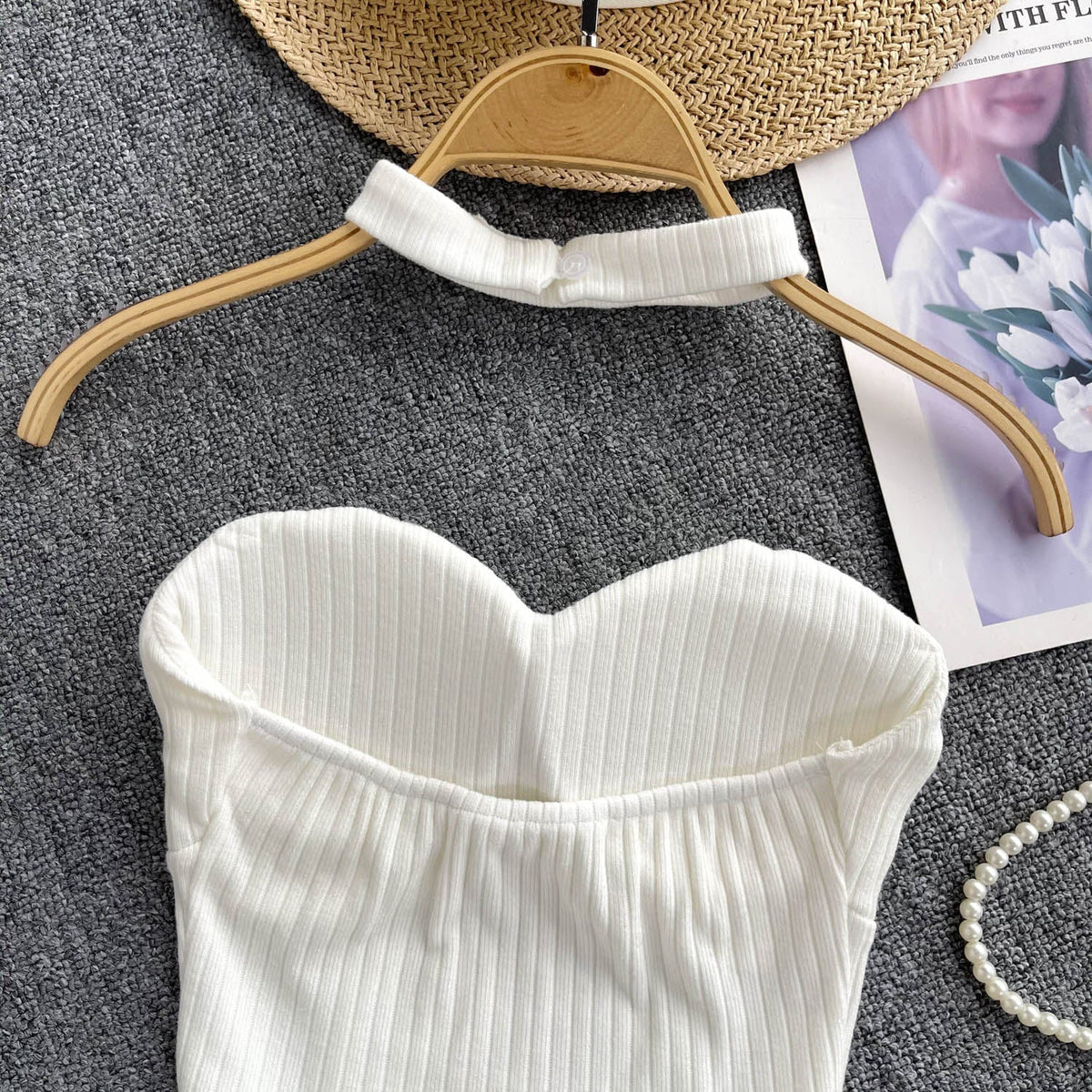 Choker ile Yastıklı Çizgili Örgü Üst