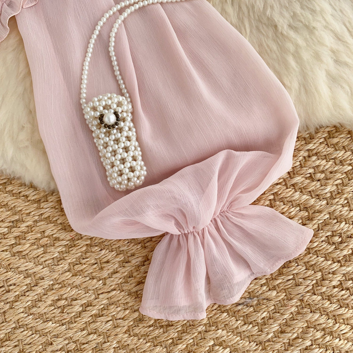 Askısız Volanlı Pembe Şifon Bluz