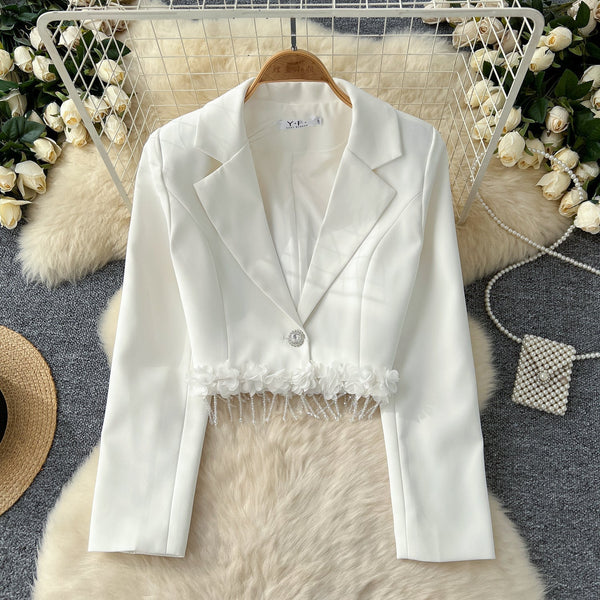 Fransız Tarzı Çiçek Desenli Kısa Blazer
