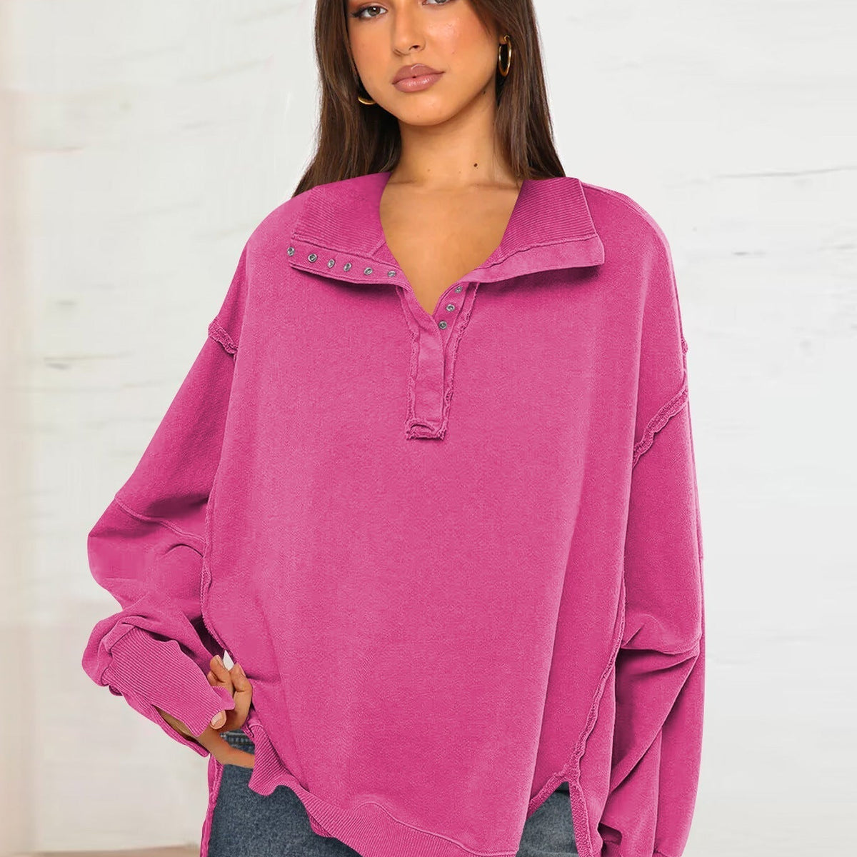 Oversize Yaka Kesik Sweatshirt