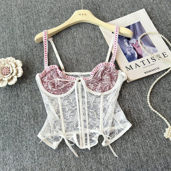 Beyaz Dantel Patchwork Balık Kemiği Atlet