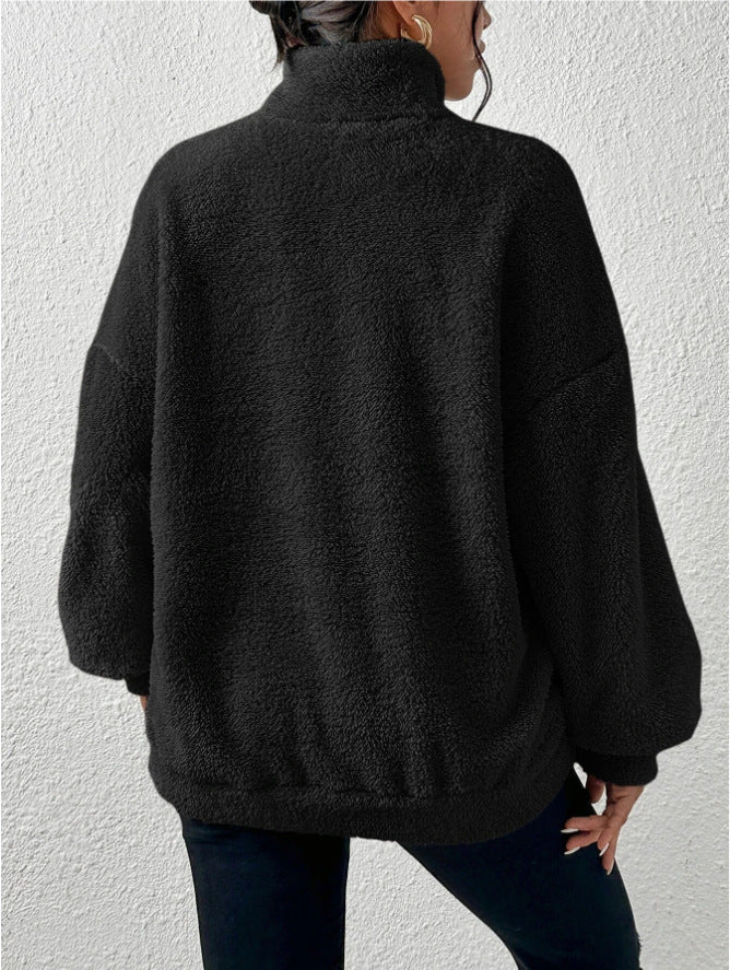 Yüksek Yaka Yumuşak Polar Sweatshirt