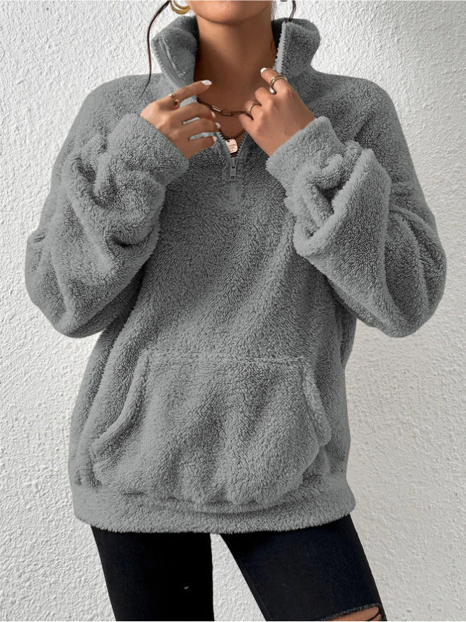Yüksek Yaka Yumuşak Polar Sweatshirt