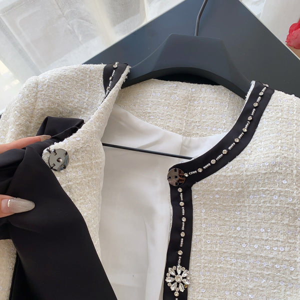 Yüksek Kalite Sıralı Fiyonklu Tweed Üst
