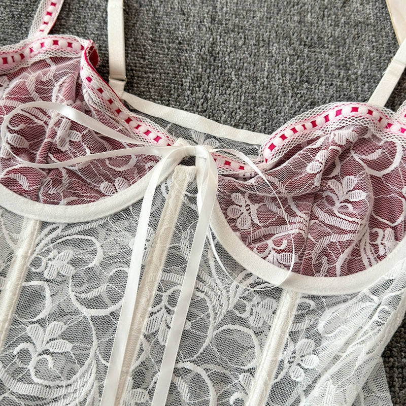 Beyaz Dantel Patchwork Balık Kemiği Atlet