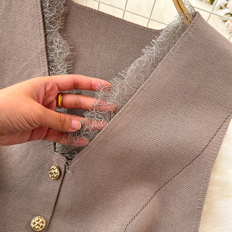 Dantel Patchwork Bel İncelten Yelek